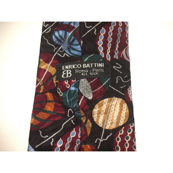 Enrico Battini Men's 100% Silk Necktie 58"L x 3.5"W Geometric Vintage RARE - Picture 3 of 4